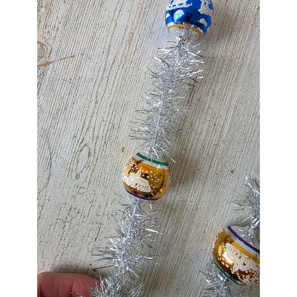 Radko shiny brite 6 ft stencil glass Garland RARE mini Xmas silent night